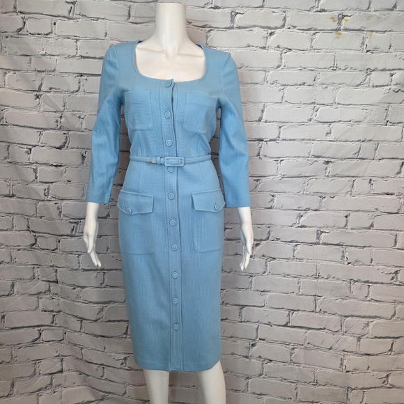 SportMax Blue Waffle Knit Button Dress - Picture 2 of 10